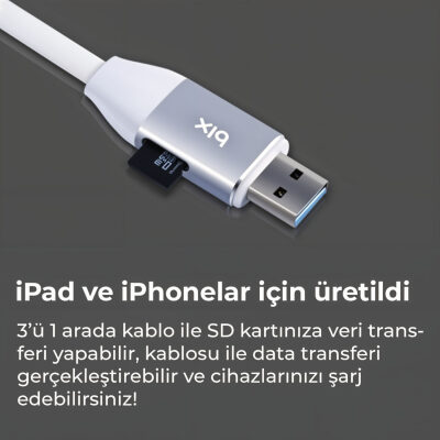 Bix iData Pro Micro SD Kart Okuyuculu iPhone Şarj Kablosu - 4