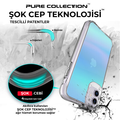 Bix iPhone 11 Pure Rainbow Renk Geçişli Şeffaf Kılıf Çizilmeye Dayanıklı Darbe Emici Parmak İzi Önleyici Mavi - 5