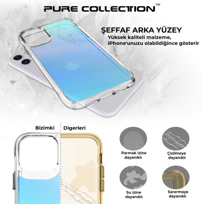 Bix iPhone 11 Pure Rainbow Renk Geçişli Şeffaf Kılıf Çizilmeye Dayanıklı Darbe Emici Parmak İzi Önleyici Mavi - 9