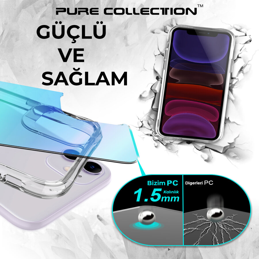 Bix iPhone 11 Pure Rainbow Renk Geçişli Şeffaf Kılıf Çizilmeye Dayanıklı Darbe Emici Parmak İzi Önleyici Mavi - 10