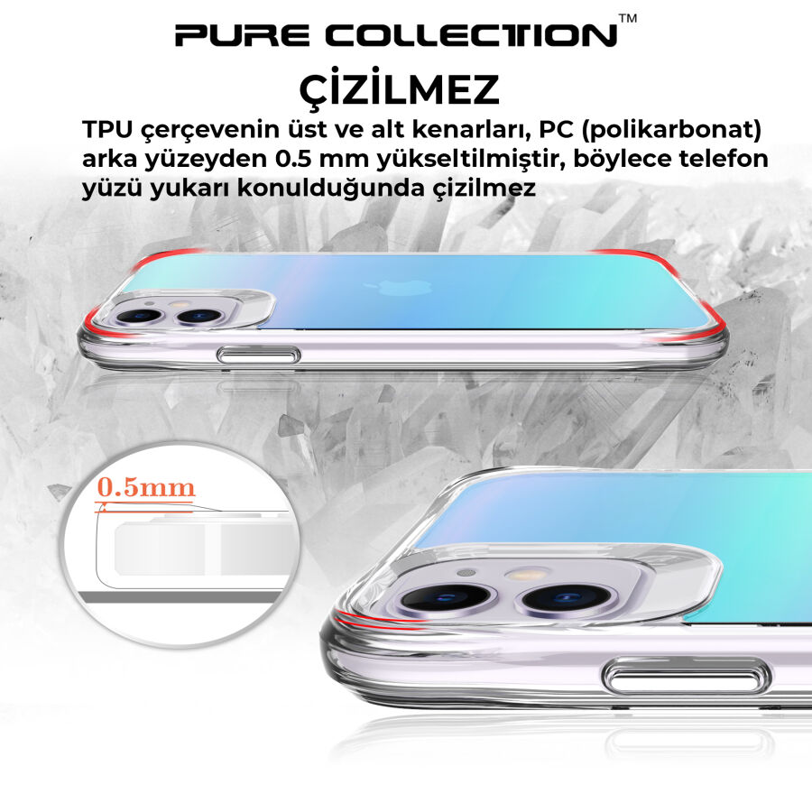 Bix iPhone 11 Pure Rainbow Renk Geçişli Şeffaf Kılıf Çizilmeye Dayanıklı Darbe Emici Parmak İzi Önleyici Mavi - 11