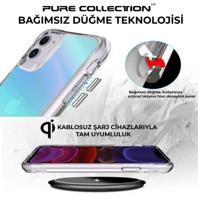 Bix iPhone 11 Pure Rainbow Renk Geçişli Şeffaf Kılıf Çizilmeye Dayanıklı Darbe Emici Parmak İzi Önleyici Mavi - 6