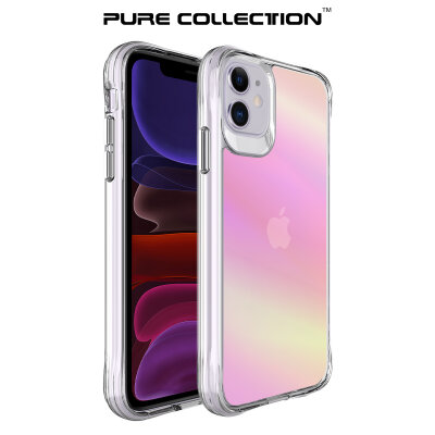 Bix iPhone 11 Pure Rainbow Renk Geçişli Şeffaf Kılıf Çizilmeye Dayanıklı Darbe Emici Parmak İzi Önleyici Pembe - 2