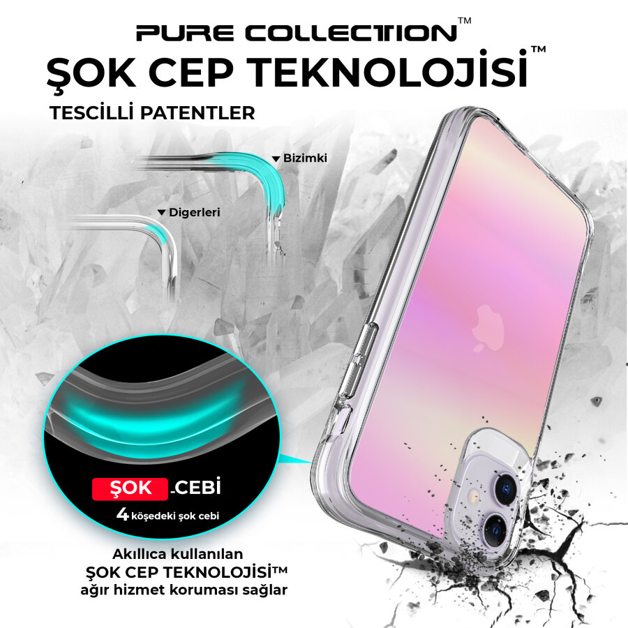 Bix iPhone 11 Pure Rainbow Renk Geçişli Şeffaf Kılıf Çizilmeye Dayanıklı Darbe Emici Parmak İzi Önleyici Pembe - 5