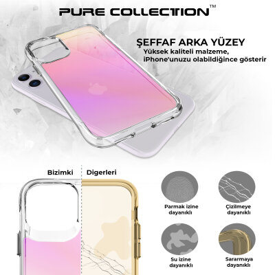 Bix iPhone 11 Pure Rainbow Renk Geçişli Şeffaf Kılıf Çizilmeye Dayanıklı Darbe Emici Parmak İzi Önleyici Pembe - 9