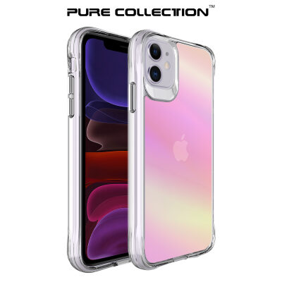Bix iPhone 11 Pure Rainbow Renk Geçişli Şeffaf Kılıf Çizilmeye Dayanıklı Darbe Emici Parmak İzi Önleyici Pembe - 2