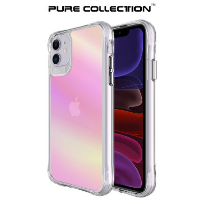 Bix iPhone 11 Pure Rainbow Renk Geçişli Şeffaf Kılıf Çizilmeye Dayanıklı Darbe Emici Parmak İzi Önleyici Pembe 
