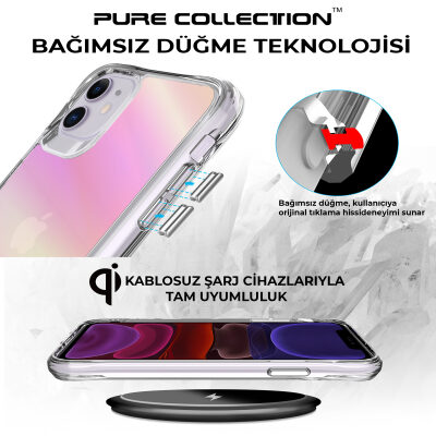 Bix iPhone 11 Pure Rainbow Renk Geçişli Şeffaf Kılıf Çizilmeye Dayanıklı Darbe Emici Parmak İzi Önleyici Pembe - 6