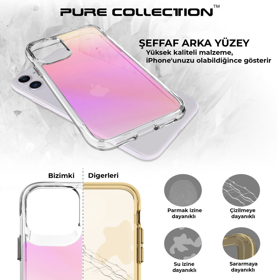 Bix iPhone 11 Pure Rainbow Renk Geçişli Şeffaf Kılıf Çizilmeye Dayanıklı Darbe Emici Parmak İzi Önleyici Pembe - 9
