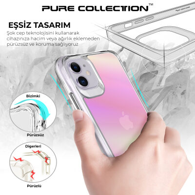Bix iPhone 11 Pure Rainbow Renk Geçişli Şeffaf Kılıf Çizilmeye Dayanıklı Darbe Emici Parmak İzi Önleyici Pembe - 10