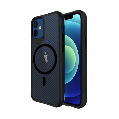 Bix iPhone 12 / 12 Pro Carbon Fiber Force MagSafe Kılıf Anti-Şok Teknolojili Kamera ve Ekran Korumalı - 1