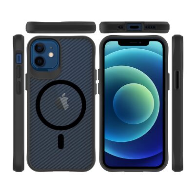 Bix iPhone 12 / 12 Pro Carbon Fiber Force MagSafe Kılıf Anti-Şok Teknolojili Kamera ve Ekran Korumalı - 4