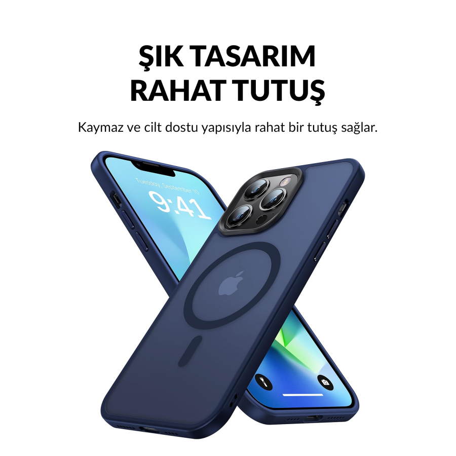 Bix iPhone 12 / 12 Pro MagSafe Uyumlu Kılıf Tam Koruma Manyetik Darbe Emici Gece Mavisi - 2