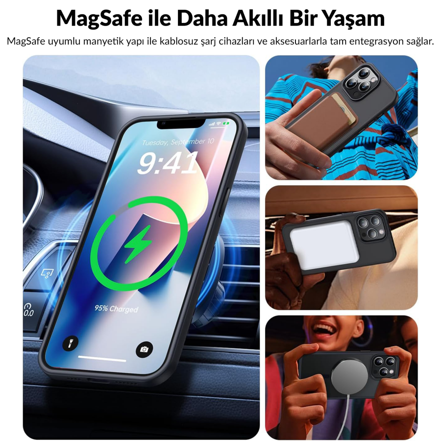 Bix iPhone 12 / 12 Pro MagSafe Uyumlu Kılıf Tam Koruma Manyetik Darbe Emici Mor - 5