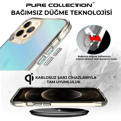 Bix iPhone 12 Pure Rainbow Renk Geçişli Şeffaf Kılıf Çizilmeye Dayanıklı Darbe Emici Parmak İzi Önleyici Mavi - 6