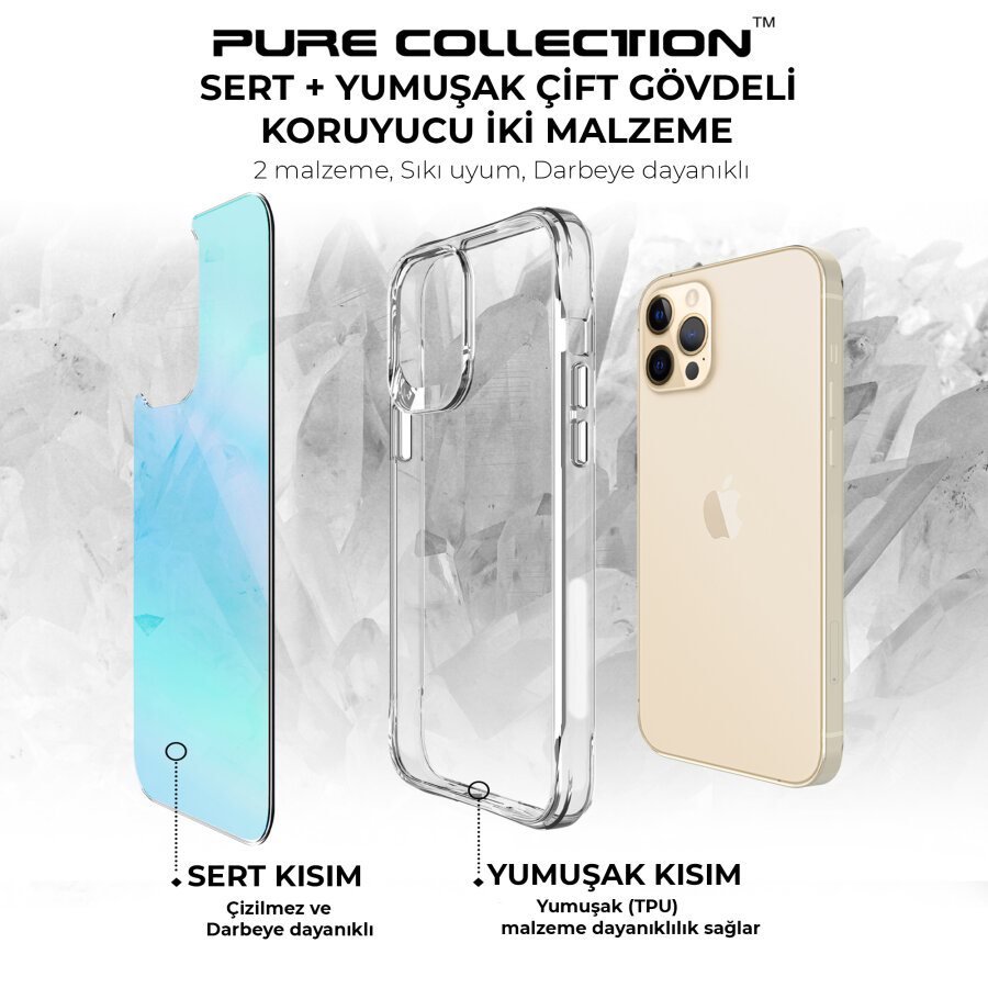 Bix iPhone 12 Pure Rainbow Renk Geçişli Şeffaf Kılıf Çizilmeye Dayanıklı Darbe Emici Parmak İzi Önleyici Mavi - 7