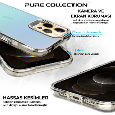 Bix iPhone 12 Pure Rainbow Renk Geçişli Şeffaf Kılıf Çizilmeye Dayanıklı Darbe Emici Parmak İzi Önleyici Mavi - 8