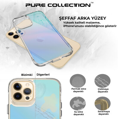 Bix iPhone 12 Pure Rainbow Renk Geçişli Şeffaf Kılıf Çizilmeye Dayanıklı Darbe Emici Parmak İzi Önleyici Mavi - 9