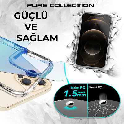 Bix iPhone 12 Pure Rainbow Renk Geçişli Şeffaf Kılıf Çizilmeye Dayanıklı Darbe Emici Parmak İzi Önleyici Mavi - 10