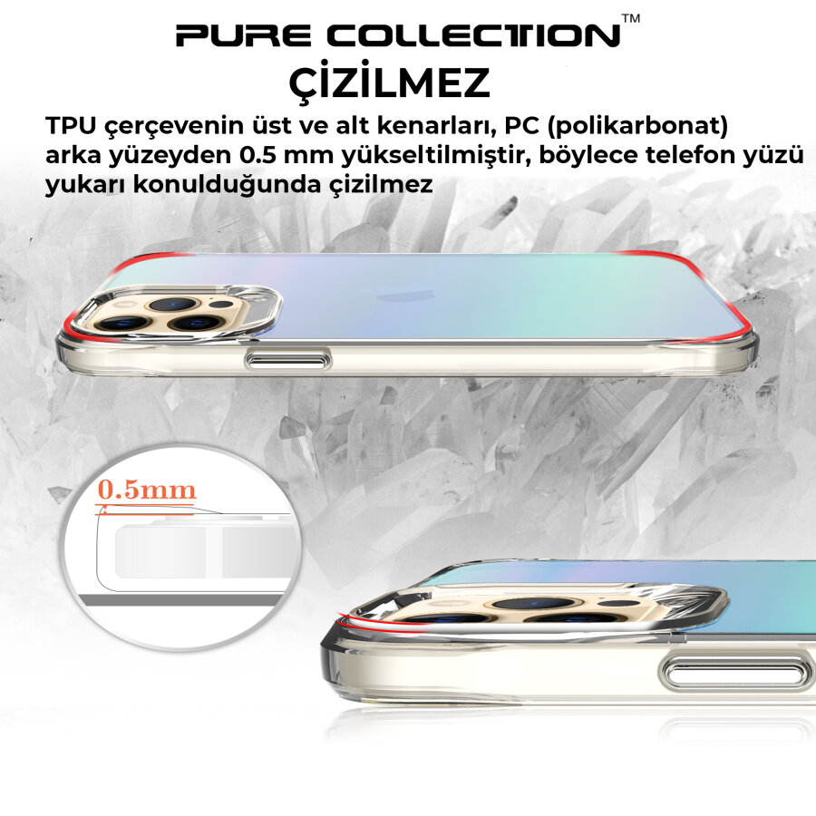 Bix iPhone 12 Pure Rainbow Renk Geçişli Şeffaf Kılıf Çizilmeye Dayanıklı Darbe Emici Parmak İzi Önleyici Mavi - 12