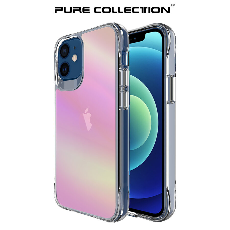 Bix iPhone 12 Pure Rainbow Renk Geçişli Şeffaf Kılıf Çizilmeye Dayanıklı Darbe Emici Parmak İzi Önleyici Pembe - 1