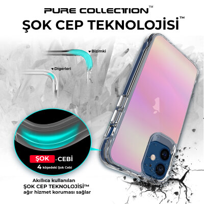 Bix iPhone 12 Pure Rainbow Renk Geçişli Şeffaf Kılıf Çizilmeye Dayanıklı Darbe Emici Parmak İzi Önleyici Pembe - 5