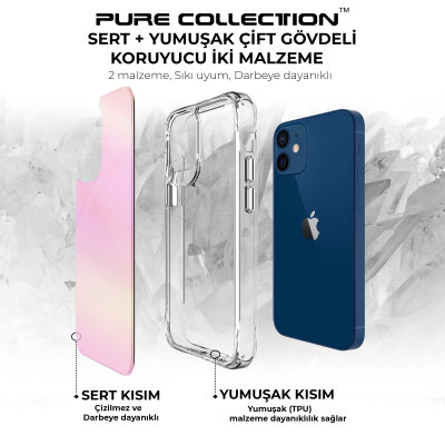 Bix iPhone 12 Pure Rainbow Renk Geçişli Şeffaf Kılıf Çizilmeye Dayanıklı Darbe Emici Parmak İzi Önleyici Pembe - 6