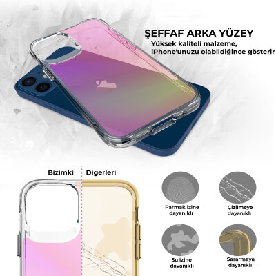 Bix iPhone 12 Pure Rainbow Renk Geçişli Şeffaf Kılıf Çizilmeye Dayanıklı Darbe Emici Parmak İzi Önleyici Pembe - 7