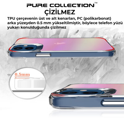 Bix iPhone 12 Pure Rainbow Renk Geçişli Şeffaf Kılıf Çizilmeye Dayanıklı Darbe Emici Parmak İzi Önleyici Pembe - 8