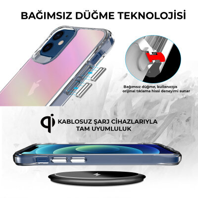 Bix iPhone 12 Pure Rainbow Renk Geçişli Şeffaf Kılıf Çizilmeye Dayanıklı Darbe Emici Parmak İzi Önleyici Pembe - 9