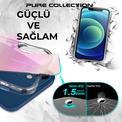 Bix iPhone 12 Pure Rainbow Renk Geçişli Şeffaf Kılıf Çizilmeye Dayanıklı Darbe Emici Parmak İzi Önleyici Pembe - 11
