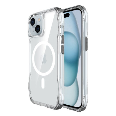Bix iPhone 13 / 14 / 15 Octagon Hava Yastıklı MagSafe Kılıf Maksimum Korumalı Antrasit Kristal Şeffaf  