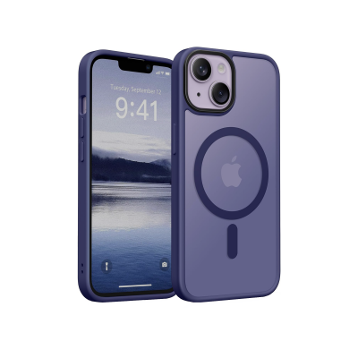 Bix iPhone 13 / 14 MagSafe Uyumlu Kılıf Tam Koruma Manyetik Darbe Emici Mor