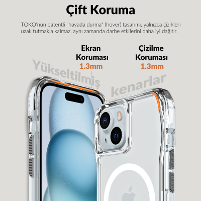 Bix iPhone 13 / 14 / 15 Octagon Hava Yastıklı MagSafe Kılıf Maksimum Korumalı Antrasit Kristal Şeffaf  - 7