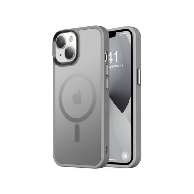 Bix iPhone 13 / 14 MagSafe Uyumlu Kılıf Tam Koruma Manyetik Darbe Emici Gri - 2