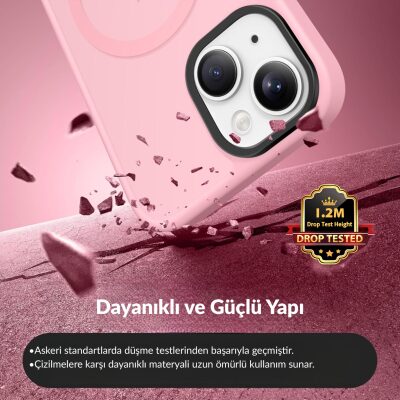 Bix iPhone 13 / 14 MagSafe Uyumlu Kılıf Tam Koruma Manyetik Darbe Emici Pembe - 5