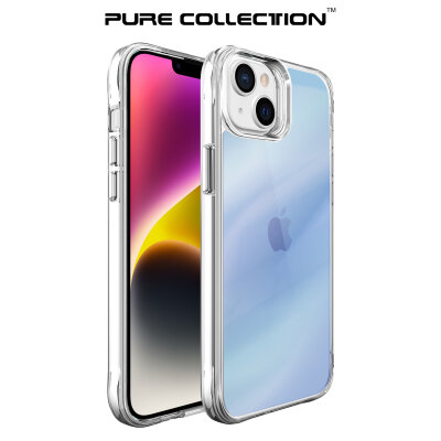 Bix iPhone 13 / 14 Pure Rainbow Renk Geçişli Şeffaf Kılıf Çizilmeye Dayanıklı Darbe Emici Parmak İzi Önleyici Mavi - 2