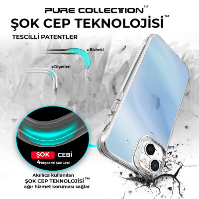 Bix iPhone 13 / 14 Pure Rainbow Renk Geçişli Şeffaf Kılıf Çizilmeye Dayanıklı Darbe Emici Parmak İzi Önleyici Mavi - 5