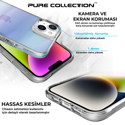 Bix iPhone 13 / 14 Pure Rainbow Renk Geçişli Şeffaf Kılıf Çizilmeye Dayanıklı Darbe Emici Parmak İzi Önleyici Mavi - 8