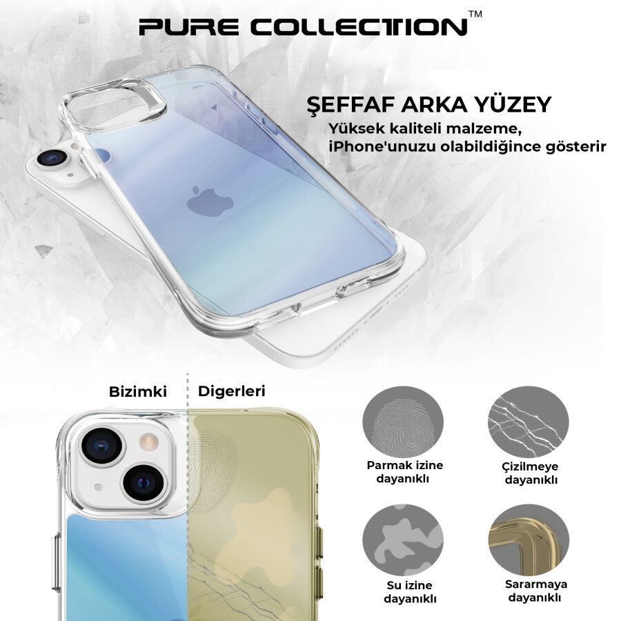 Bix iPhone 13 / 14 Pure Rainbow Renk Geçişli Şeffaf Kılıf Çizilmeye Dayanıklı Darbe Emici Parmak İzi Önleyici Mavi - 9