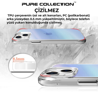 Bix iPhone 13 / 14 Pure Rainbow Renk Geçişli Şeffaf Kılıf Çizilmeye Dayanıklı Darbe Emici Parmak İzi Önleyici Mavi - 12
