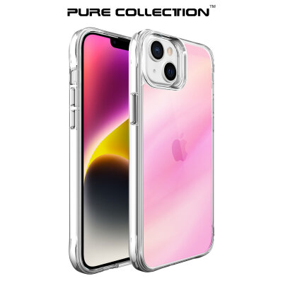 Bix iPhone 13 / 14 Pure Rainbow Renk Geçişli Şeffaf Kılıf Çizilmeye Dayanıklı Darbe Emici Parmak İzi Önleyici Pembe - 1
