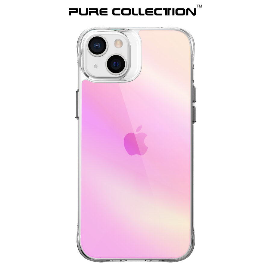 Bix iPhone 13 / 14 Pure Rainbow Renk Geçişli Şeffaf Kılıf Çizilmeye Dayanıklı Darbe Emici Parmak İzi Önleyici Pembe - 2