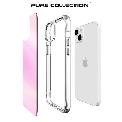 Bix iPhone 13 / 14 Pure Rainbow Renk Geçişli Şeffaf Kılıf Çizilmeye Dayanıklı Darbe Emici Parmak İzi Önleyici Pembe - 3