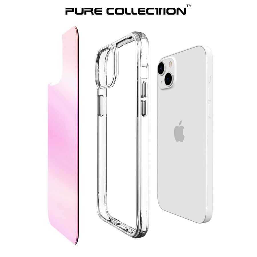 Bix iPhone 13 / 14 Pure Rainbow Renk Geçişli Şeffaf Kılıf Çizilmeye Dayanıklı Darbe Emici Parmak İzi Önleyici Pembe - 3