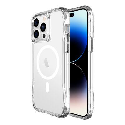Bix iPhone 13 Pro / 14 Pro Octagon Hava Yastıklı MagSafe Kılıf Maksimum Korumalı Antrasit Kristal Şeffaf  - 1