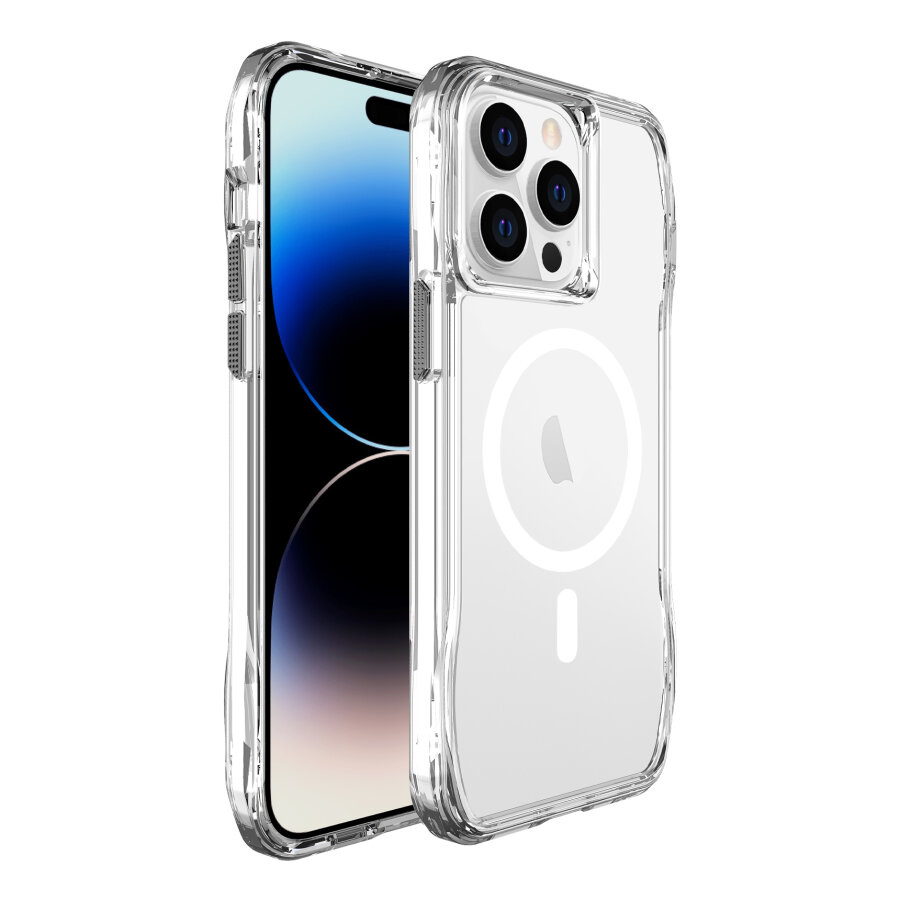 Bix iPhone 13 Pro / 14 Pro Octagon Hava Yastıklı MagSafe Kılıf Maksimum Korumalı Antrasit Kristal Şeffaf  - 2