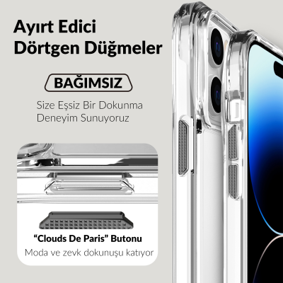 Bix iPhone 13 Pro / 14 Pro Octagon Hava Yastıklı MagSafe Kılıf Maksimum Korumalı Antrasit Kristal Şeffaf  - 11