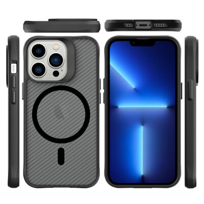 Bix iPhone 13 Pro Carbon Fiber Force MagSafe Kılıf Anti-Şok Teknolojili Kamera ve Ekran Korumalı - 3