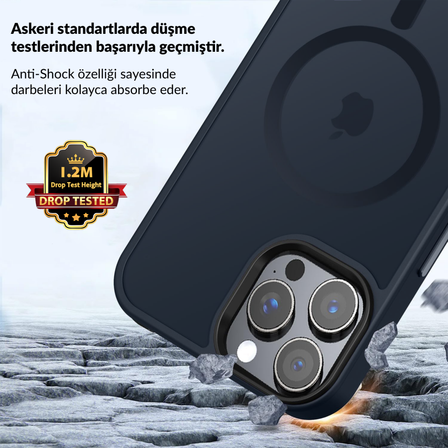 Bix iPhone 13 Pro MagSafe Uyumlu Kılıf Tam Koruma Manyetik Darbe Emici Gece Mavisi - 3